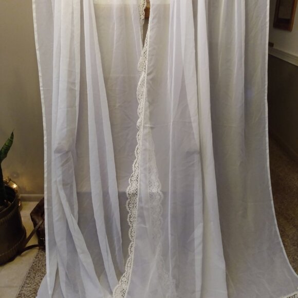 White Sheer Curtain Panels with Lace or Embroidered Scalloped 3" Lace (8 yards) - Picture 3 of 5
